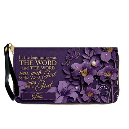 Custom Christian Leather Handbag with Name – John 1:1 Scripture Floral Purse | CHRISTIANARTBAG CA01100726