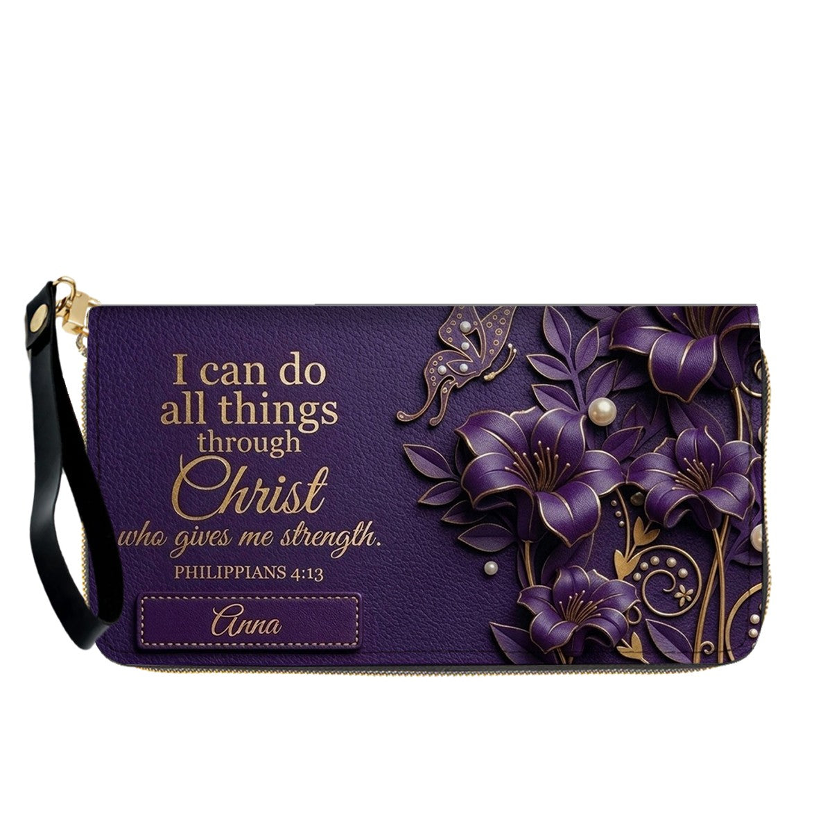 Personalized Leather Handbag - Custom Name Christian Bible Verse Philippians 4:13 Floral Butterfly Tote Bag | CHRISTIANARTBAG CA01101826