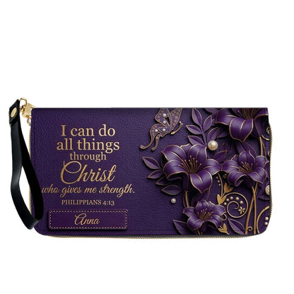 Personalized Leather Handbag - Custom Name Christian Bible Verse Philippians 4:13 Floral Butterfly Tote Bag | CHRISTIANARTBAG CA01101826
