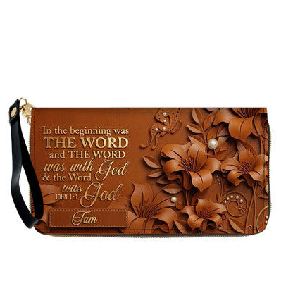 Custom Christian Leather Handbag with Name – John 1:1 Scripture Floral Purse | CHRISTIANARTBAG CA01100726