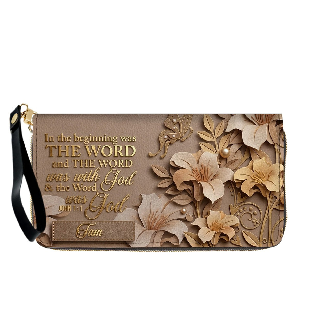 Custom Christian Leather Handbag with Name – John 1:1 Scripture Floral Purse | CHRISTIANARTBAG CA01100726