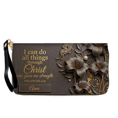 Personalized Leather Handbag - Custom Name Christian Bible Verse Philippians 4:13 Floral Butterfly Tote Bag | CHRISTIANARTBAG CA01100926
