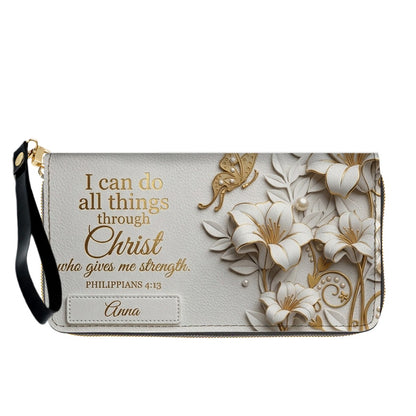 Personalized Leather Handbag - Custom Name Christian Bible Verse Philippians 4:13 Floral Butterfly Tote Bag | CHRISTIANARTBAG CA01101826