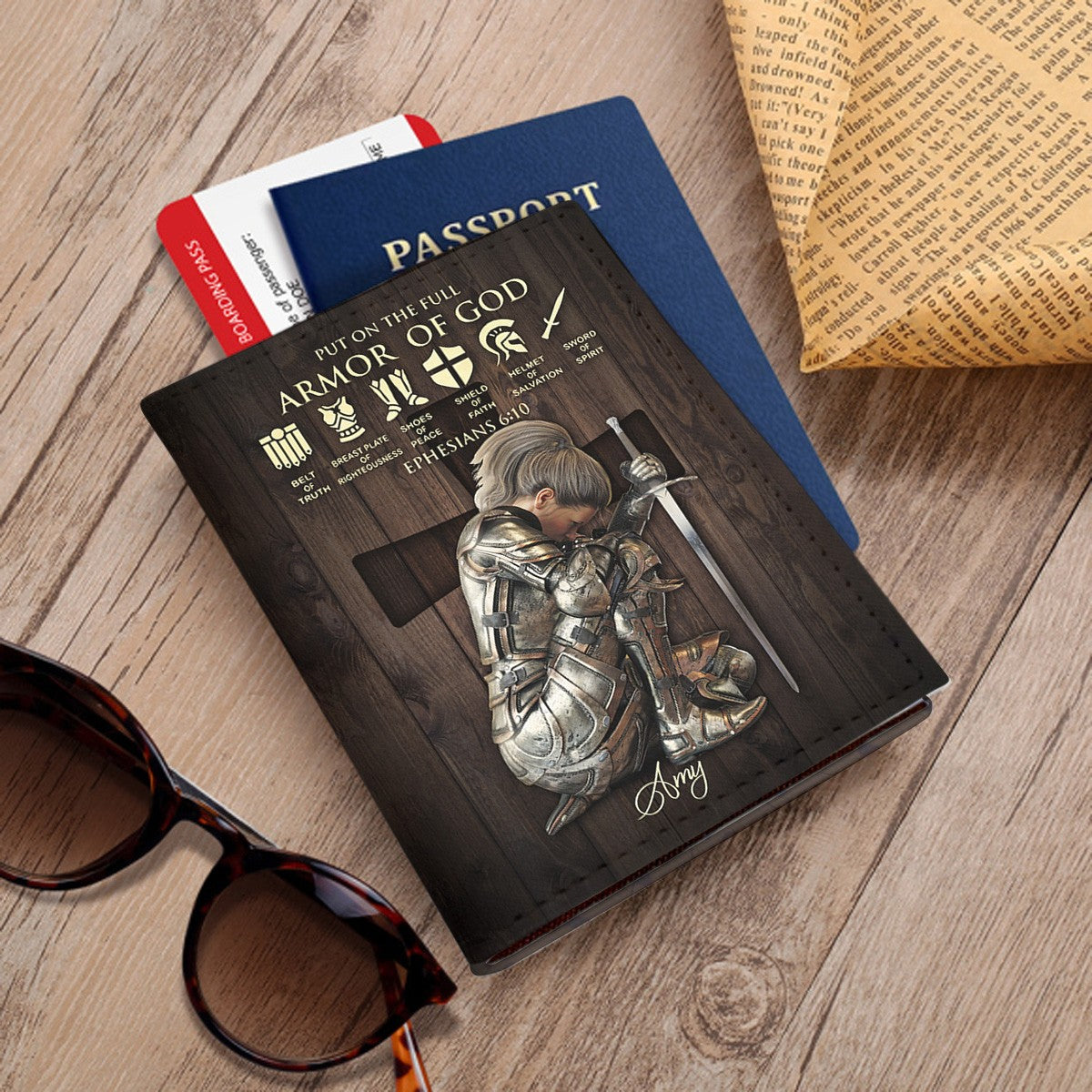 Personalized Christian Passport Cover – Armor of God Design with Custom Warrior Name & Image | CHRISTIANARTBAG