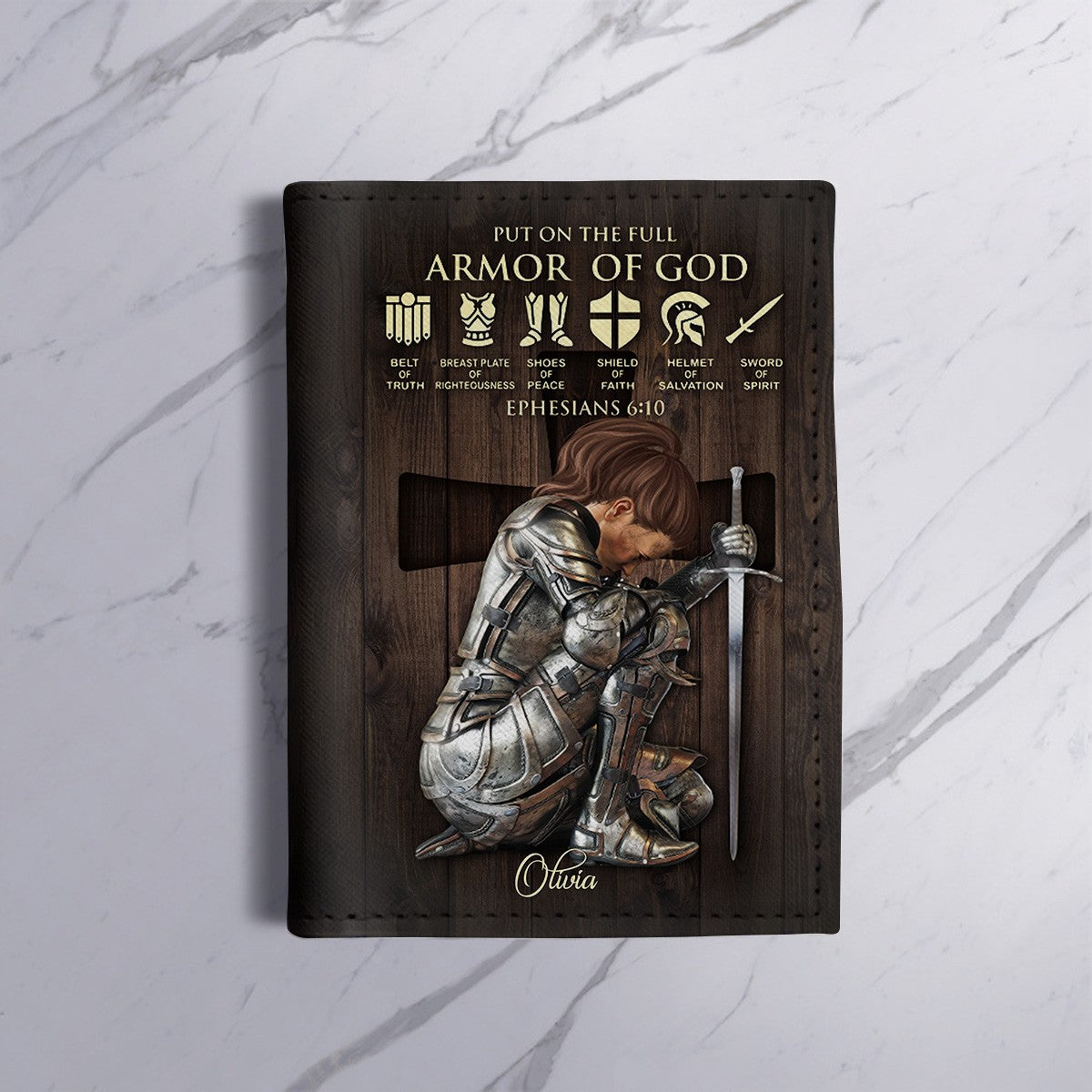 Personalized Christian Passport Cover – Armor of God Design with Custom Warrior Name & Image | CHRISTIANARTBAG