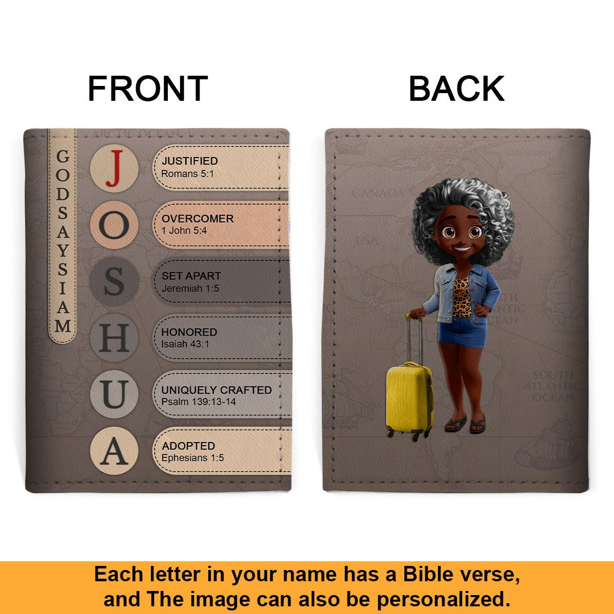 Personalized Passport Cover | Custom Name Letters with Bible Verses & Character Design– Christian Travel Gift | CHRISTIANARTBAG