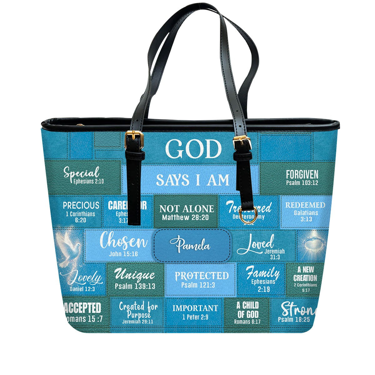 Personalized Christian Handbag – “God Says I Am” Scripture Tote Bag with Name Customization – Inspirational Bible Verse Purse for Women