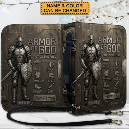 CHRISTIANARTBAG Personalized Armor of God Bible Cover for Men | Custom Name Ephesians 6:10 Leather Bible Case with Handle & Strap | Tech-Series Midnight Bishop Knight Gift CAB01062926