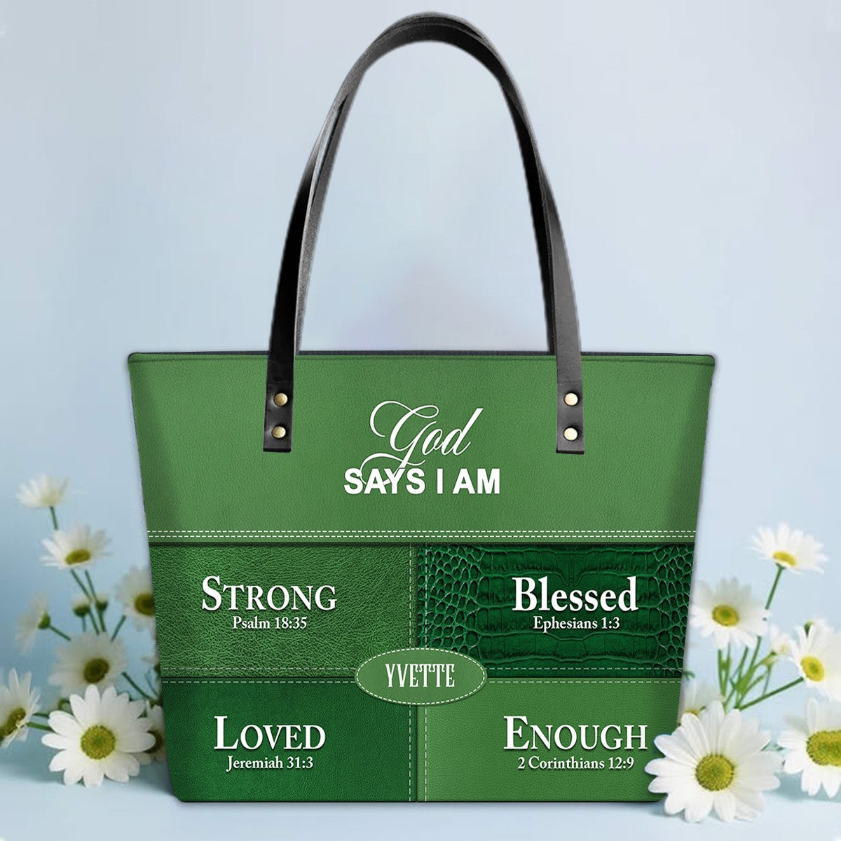 Personalized “God Says I Am” Luxury Leather TOTE Bag for Christian Women – Custom Name & Color | CHRISTIANARTBAG