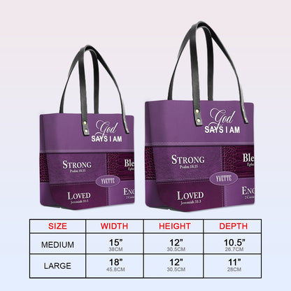 Personalized “God Says I Am” Luxury Leather TOTE Bag for Christian Women – Custom Name & Color | CHRISTIANARTBAG