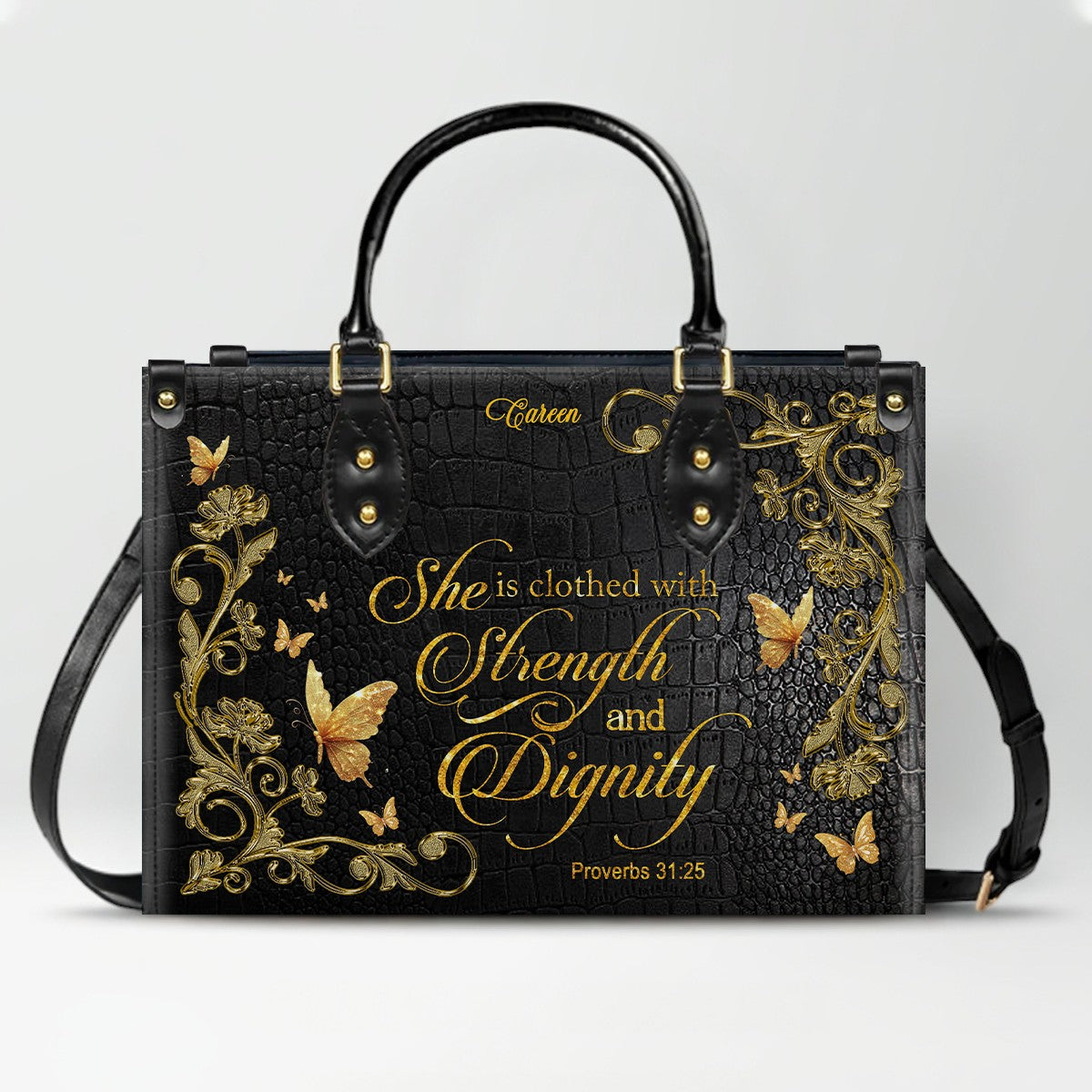 Personalized Leather Handbag with Custom Name & Bible Verse - Personalized Christian Leather Handbag & Wallet Set | CHRISTIANARTBAG™ CAB01101326