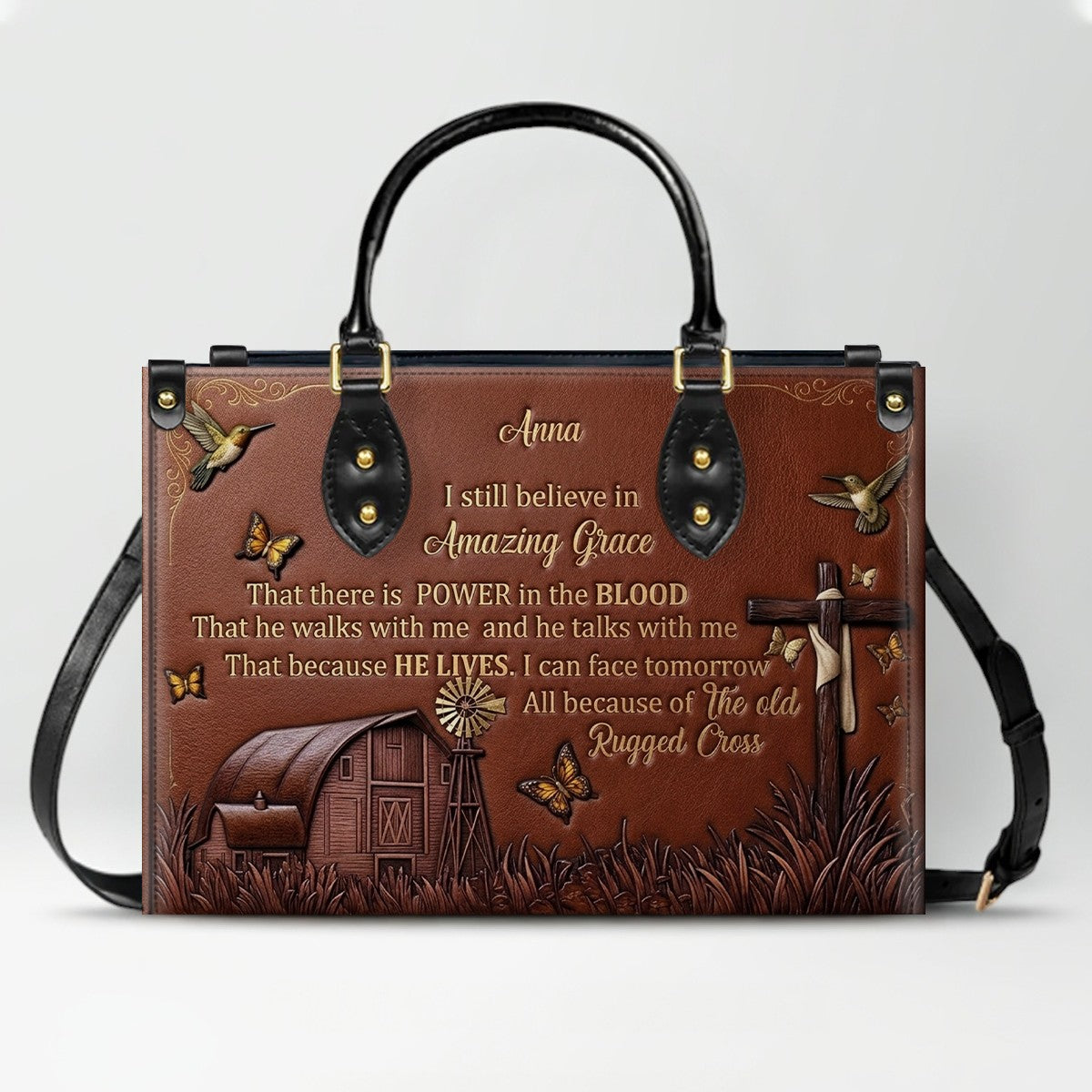 Personalized Leather Handbag for Women, Custom Christian Amazing Grace Purse with Name - CHRISTIANARTBAG CAB02100426