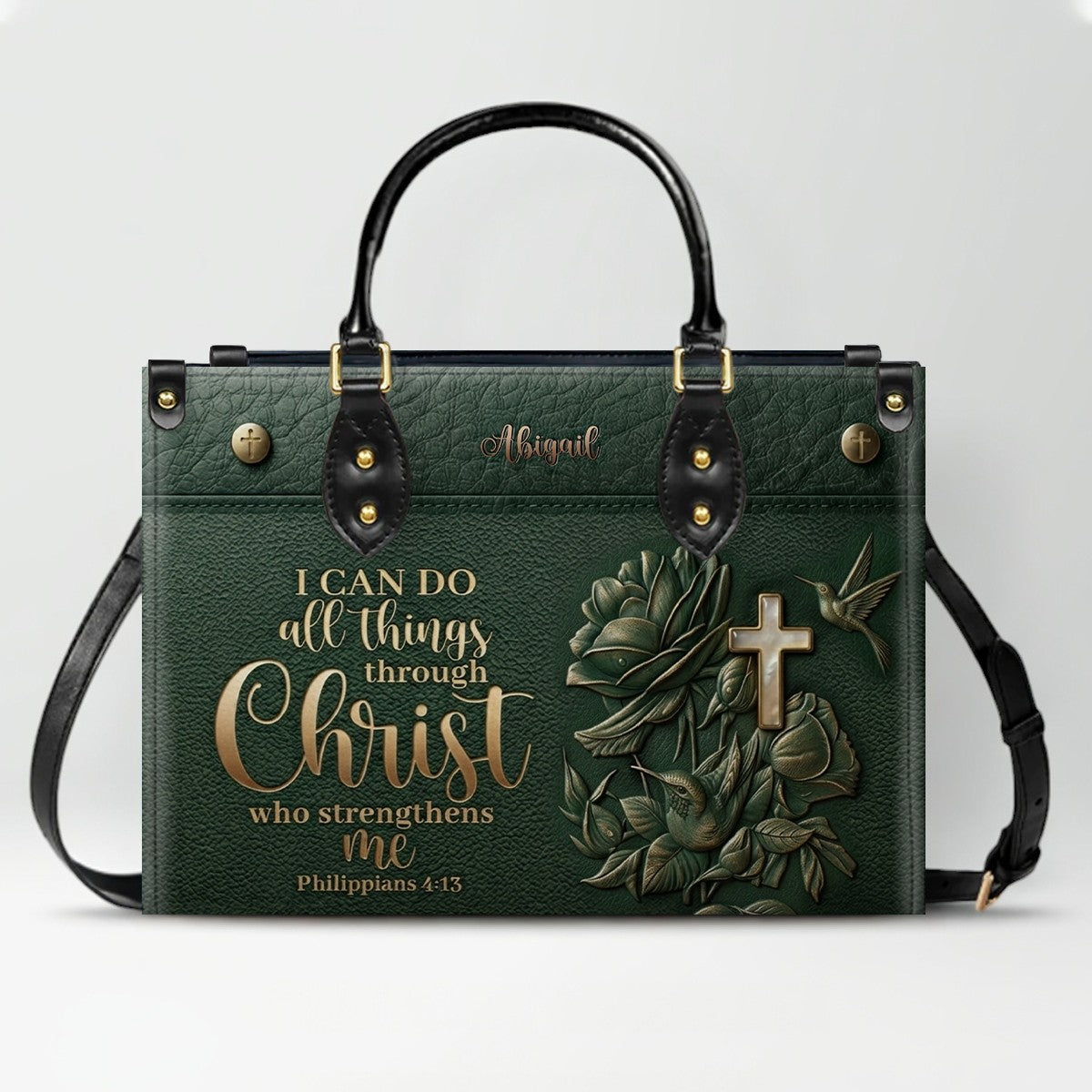 Custom Name Christian Leather Handbag & Wallet Set - Personalized Bible Verse Tote Bag | CHRISTIANARTBAG 01072726