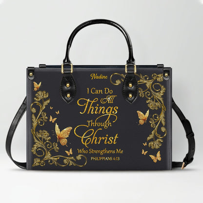 Personalized Christian Leather Handbag - Custom Name Bible Verse Tote Bag - Floral Butterfly Embossed Satchel - Luxury Boho Gift for Christian Women - CHRISTIANARTBAG