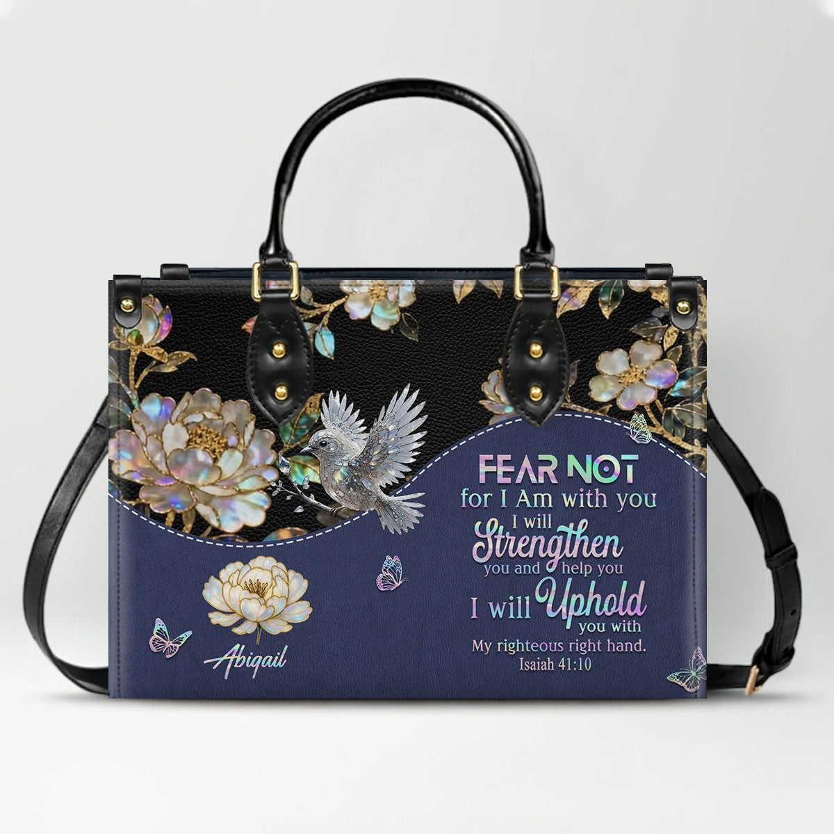 Personalized Leather Handbag – Christian Purse | Mother of Pearl Style | CHRISTIANARTBAG CAB123025