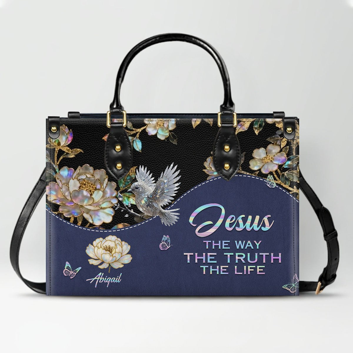 Personalized Leather Handbag – Christian Purse | Mother of Pearl Style | CHRISTIANARTBAG CAB123025