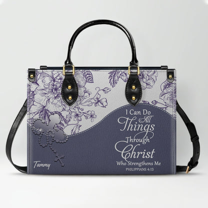 Christian Personalized Leather Handbag Flower for Women – Custom Name & Scripture | CHRISTIANARTBAG CAB031326