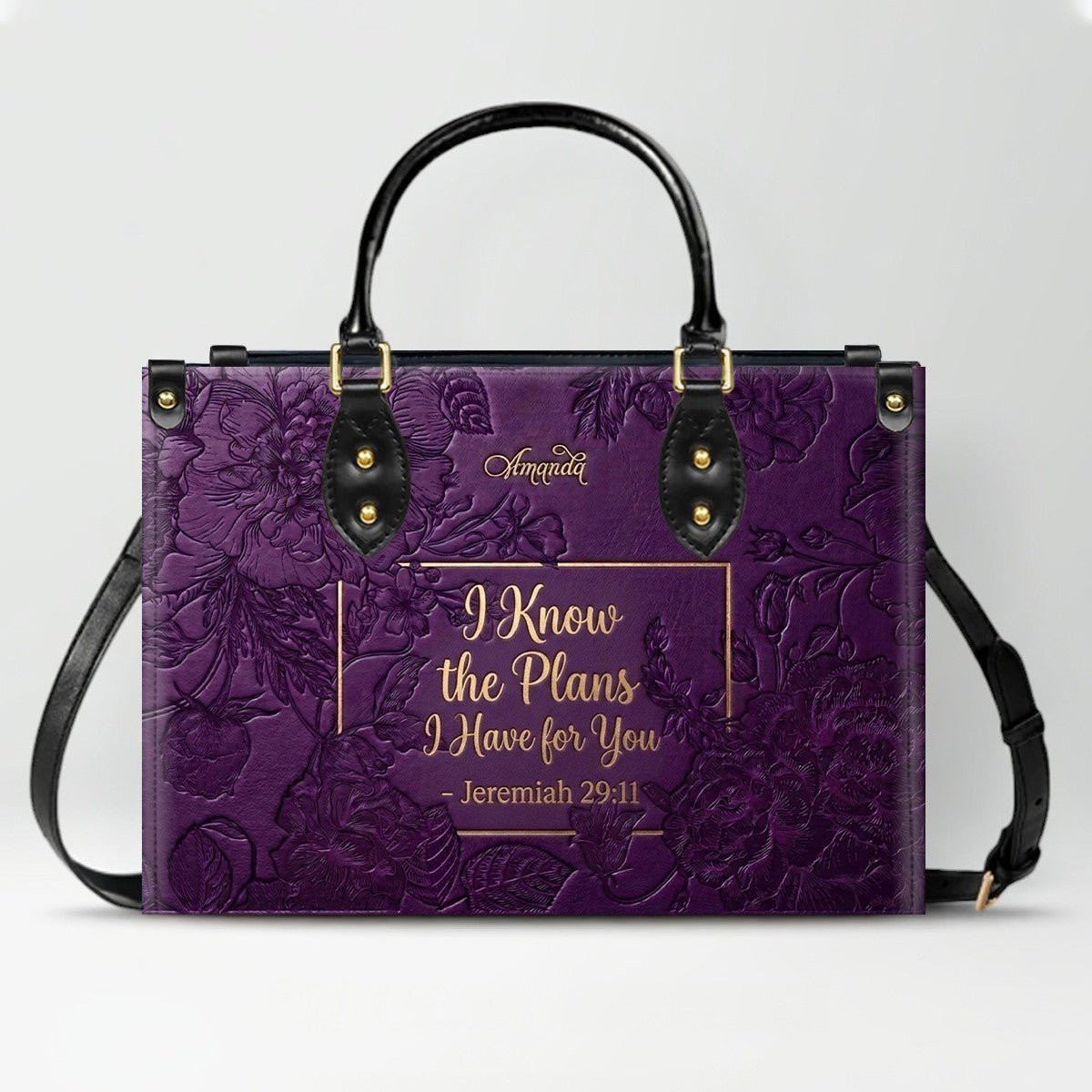 Personalized Bible Verse Leather Handbag - Custom Name Christian Tote Bag | CHRISTIANARTBAG 01080626