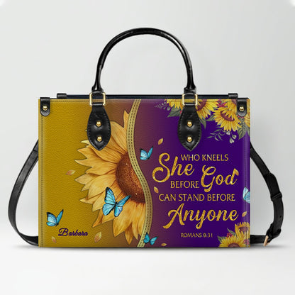 Personalized Philippians 4:13 Sunflower Leather Tote Bag - Custom Name Christian Gift for Women - Inspirational Bible Verse Satchel - Faith Based Handbag