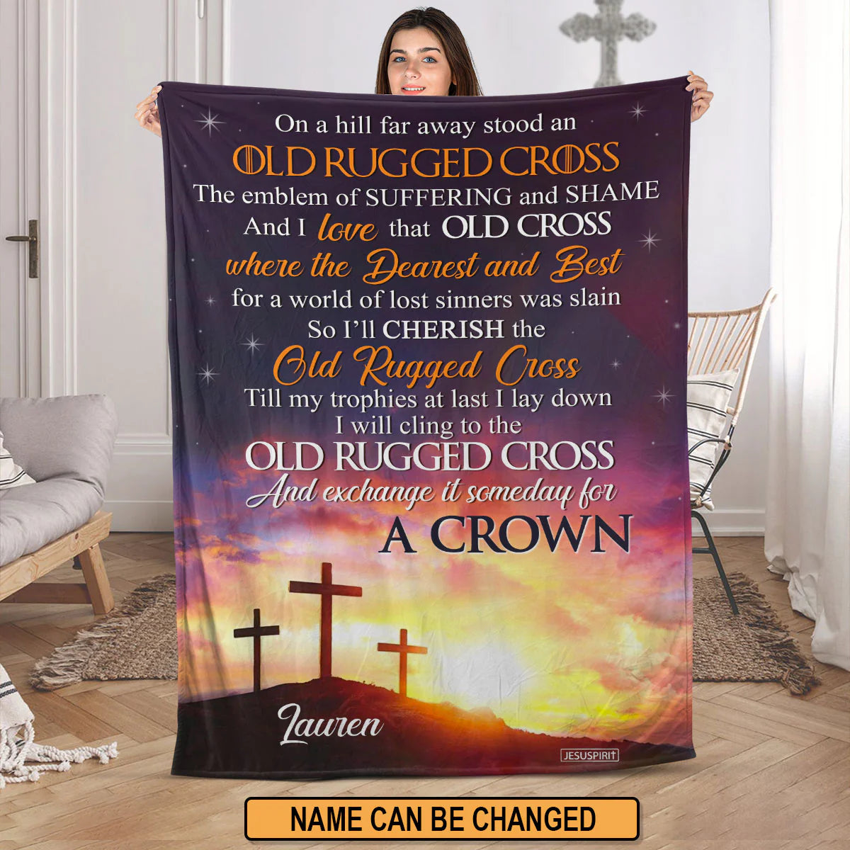 Personalized 'Old Rugged Cross' Inspirational Blanket - CHRISTIANARTBAG CABBL03050424.