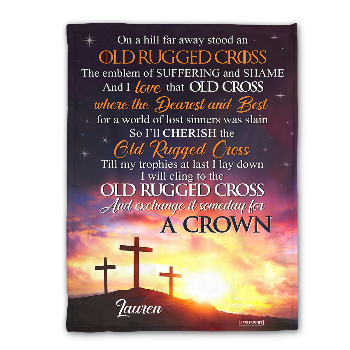 Personalized 'Old Rugged Cross' Inspirational Blanket - CHRISTIANARTBAG CABBL03050424.