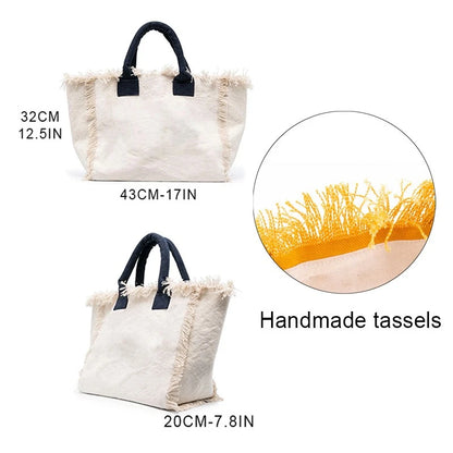 HPSP Handmade Bags, Printed Women's HandBag Large Capacity Tassel Design Simple Weekend Travel Bag Bride Gift Summer Beach Bag Canvas Tote. - Christian Art Bag