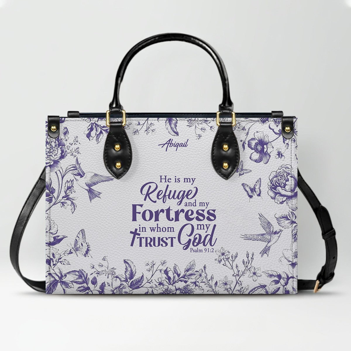 Personalized Christian Leather Handbag with Psalm 91 Bible Verse – Custom Faith Bag by CHRISTIANARTBAG