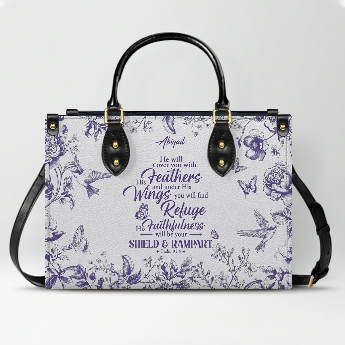 Personalized Christian Leather Handbag with Psalm 91 Bible Verse – Custom Faith Bag by CHRISTIANARTBAG