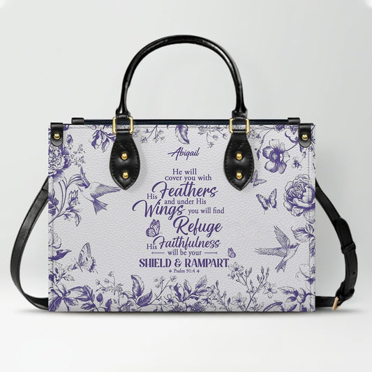 Personalized Christian Leather Handbag with Psalm 91 Bible Verse – Custom Faith Bag by CHRISTIANARTBAG