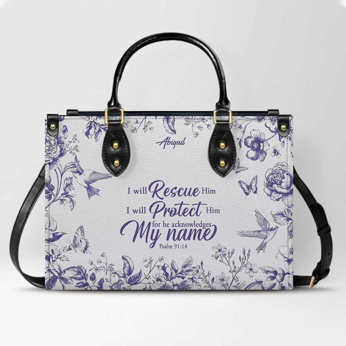 Personalized Christian Leather Handbag with Psalm 91 Bible Verse – Custom Faith Bag by CHRISTIANARTBAG