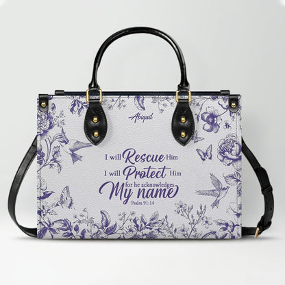 Personalized Christian Leather Handbag with Psalm 91 Bible Verse – Custom Faith Bag by CHRISTIANARTBAG