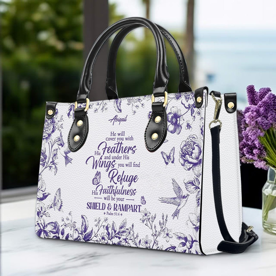 Personalized Christian Leather Handbag with Psalm 91 Bible Verse – Custom Faith Bag by CHRISTIANARTBAG