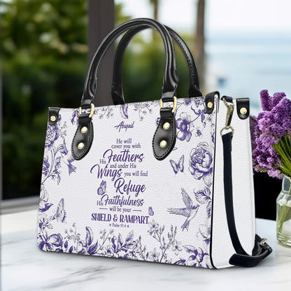 Personalized Christian Leather Handbag with Psalm 91 Bible Verse – Custom Faith Bag by CHRISTIANARTBAG