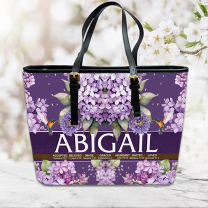 Christianartbag Handbags- Uncover the sacred meaning of your name - Leather Handbag Purple - Personalized Bags - Gifts for Women - Christmas Gift - CABLTB02271024.