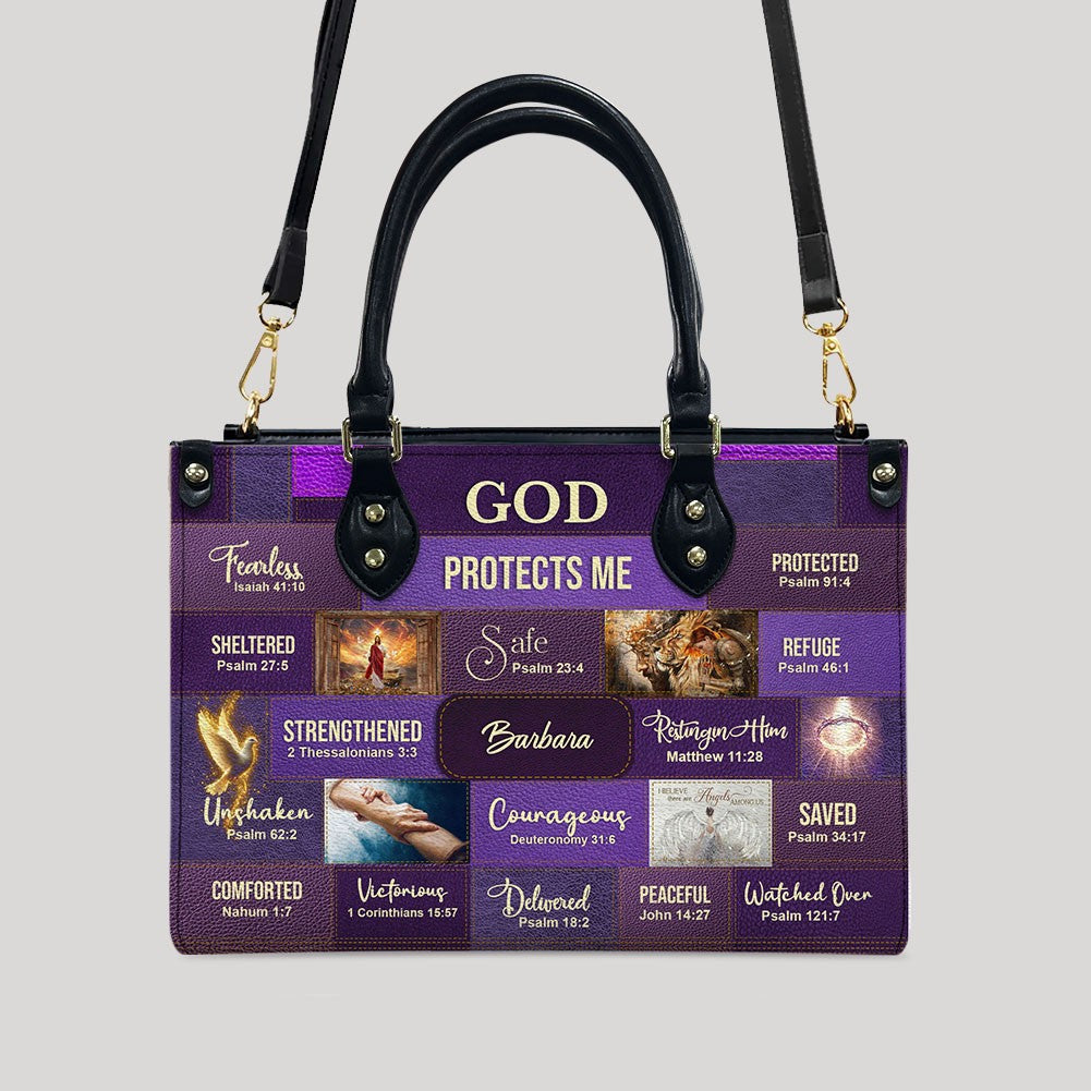 Personalized Christian Leather Handbag – Bible Verse Faith, Love & Protection Tote by CHRISTIANARTBAG