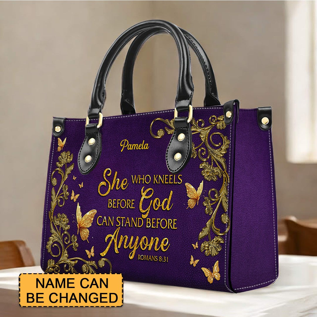 CHRISTIANARTBAG Handbags - She Who Kneels Before GOD - Custom Bible Verses Name & Color - Personalized Leather Handbag - CABLTB01040625