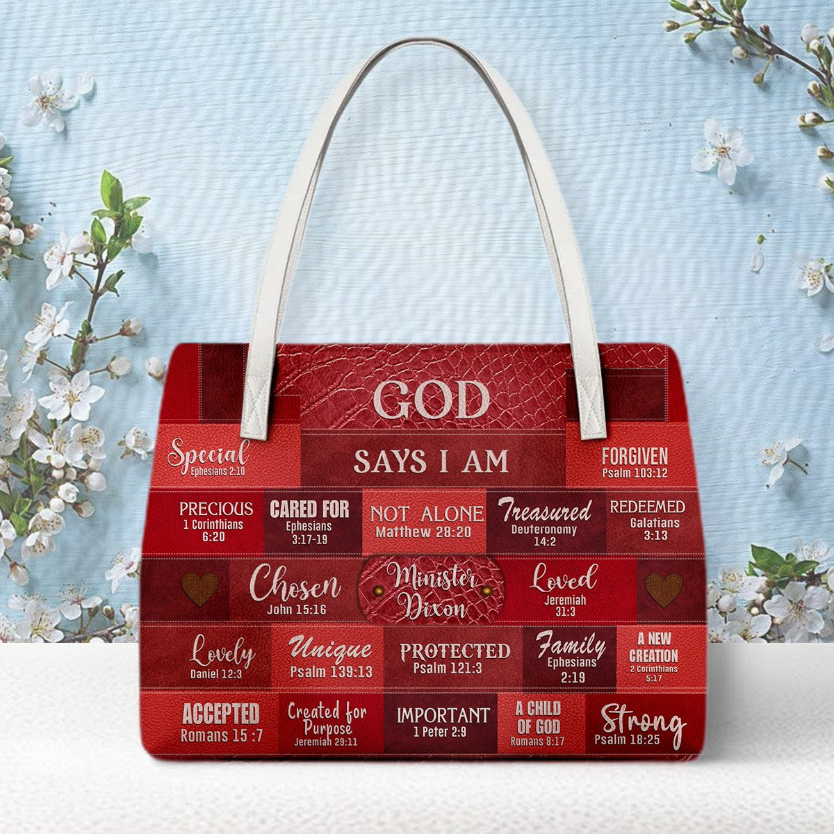 Personalized Christian Handbag – God Says I Am Leather Tote with Custom Name & Color | CHRISTIANARTBAG