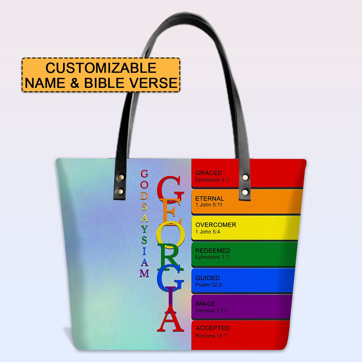 Personalized Leather Tote Bag with Bible Verses – Uncover the sacred meaning of your name – Custom Faith-Inspired Handbag | CHRISTIANARTBAG Leather TOTE Bag