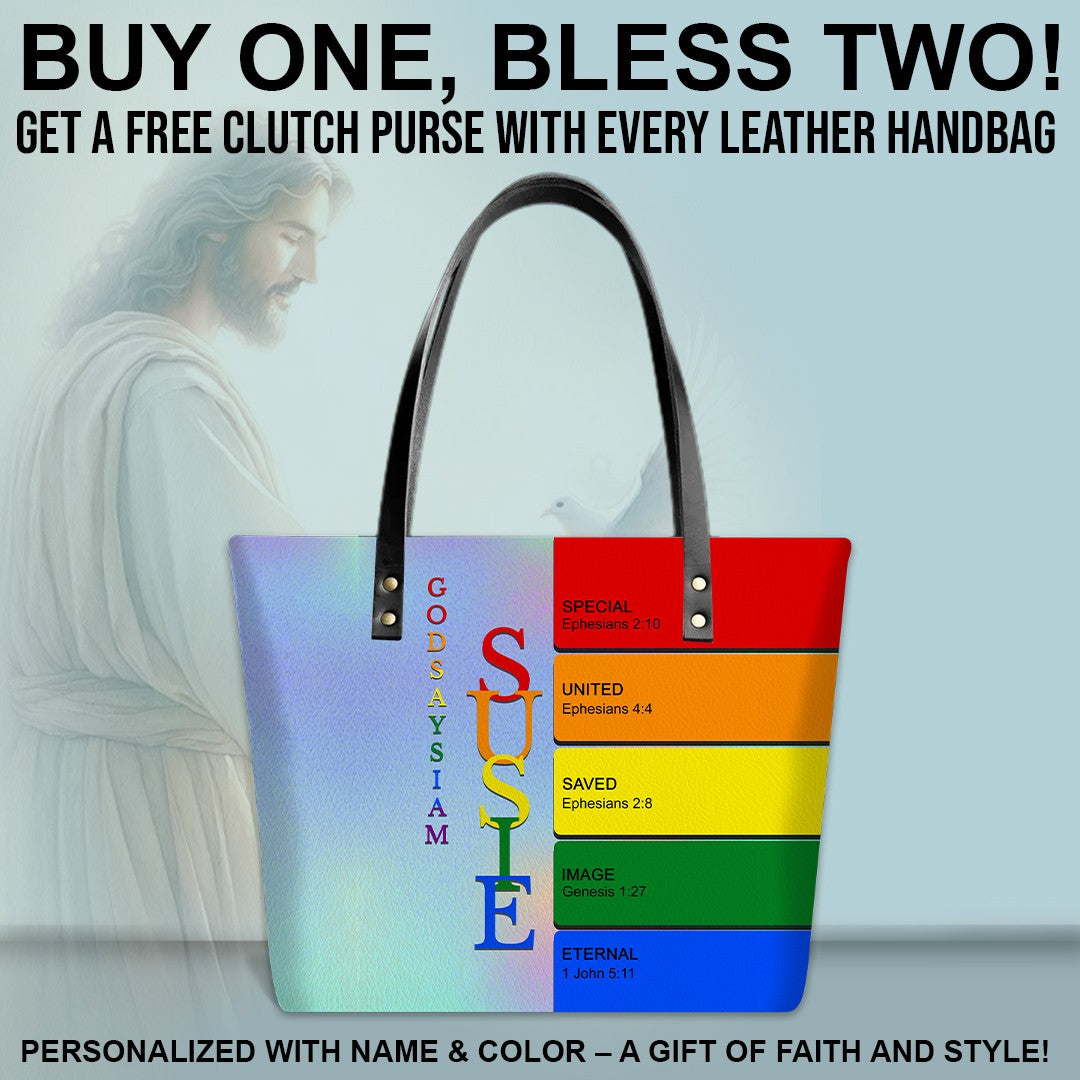 Uncover the sacred meaning of your name - Personalized Leather TOTE Bag Luxury – Free Clutch Purse Gift | CHRISTIANARTBAG