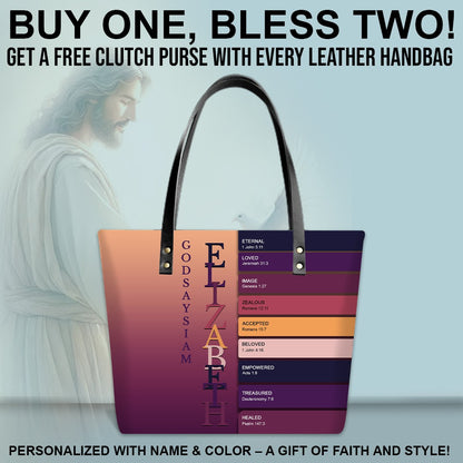 Uncover the sacred meaning of your name - Personalized Leather TOTE Bag Luxury – Free Clutch Purse Gift | CHRISTIANARTBAG
