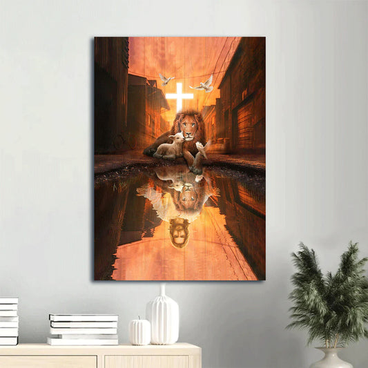 Reflective Path of Faith Lion & Lamb Canvas Print - CHRISTIANARTBAG | Inspirational Urban Christian Art