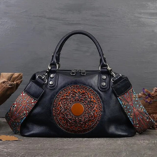 Christianartbag Handmade Leather Bag, Retro Handmade Women Handbag For Ladies Genuine Leather Should Bags Bohemian Style Soft Cow Boston Luxury Handbags, CABHMB08141023 - Christian Art Bag