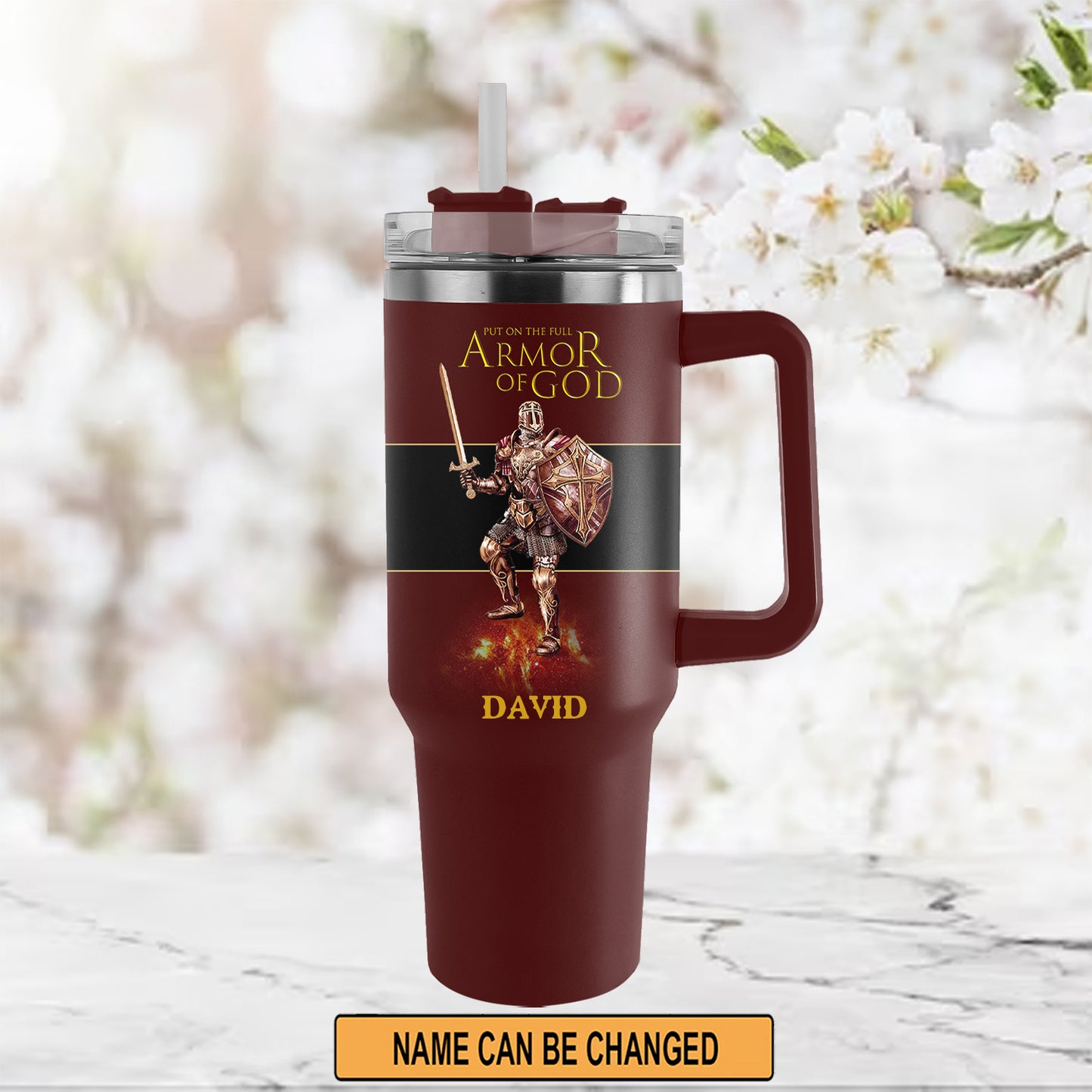 Christianartbag Drinkware, Put On The Full Armor Of God Personalized Tumbler With Handle, Personalized Tumbler With Handle, Tumbler With Handle, Christmas Gift, CAB02280823 - Christian Art Bag