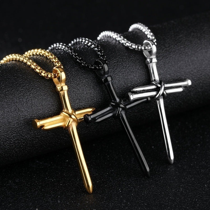 Christianartbag Jewelry, Mens Jewellery Black Stainless Steel Necklace Nail Cross Pendant-Chain Necklace Christian Church Baptism Gift for Men Wholesale,CABJWL06270723 - Christian Art Bag