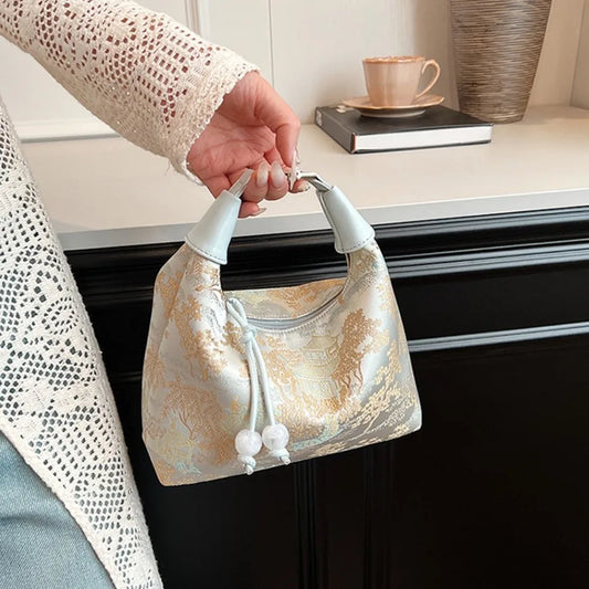 CHRISTIANARTBAG Embroidered Oriental-Style Handbag – Elegant Canvas Zipper Purse, Chic Cheongsam-Inspired Accessory for Women