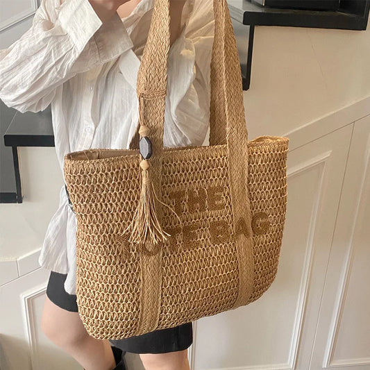 CHRISTIANARTBAG Large Capacity Woven Straw Tote Bag – French Style Summer Beach Vacation Bag, Casual Commuter Shoulder Handbag for Women