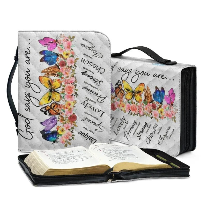 Christianartbag Bible Cover, GOD Says You Are Bible Cover, Personalized Bible Cover, Butterfly Bible Cover, Christian Gifts, CAB03221023. - Christian Art Bag