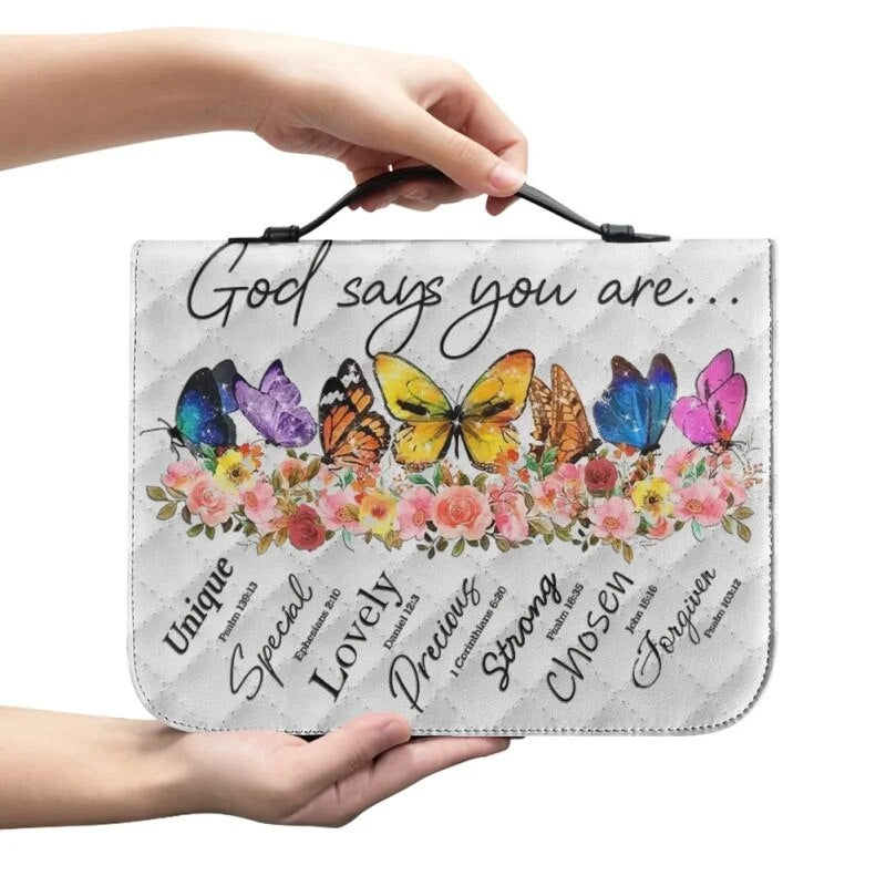 Christianartbag Bible Cover, GOD Says You Are Bible Cover, Personalized Bible Cover, Butterfly Bible Cover, Christian Gifts, CAB03221023. - Christian Art Bag