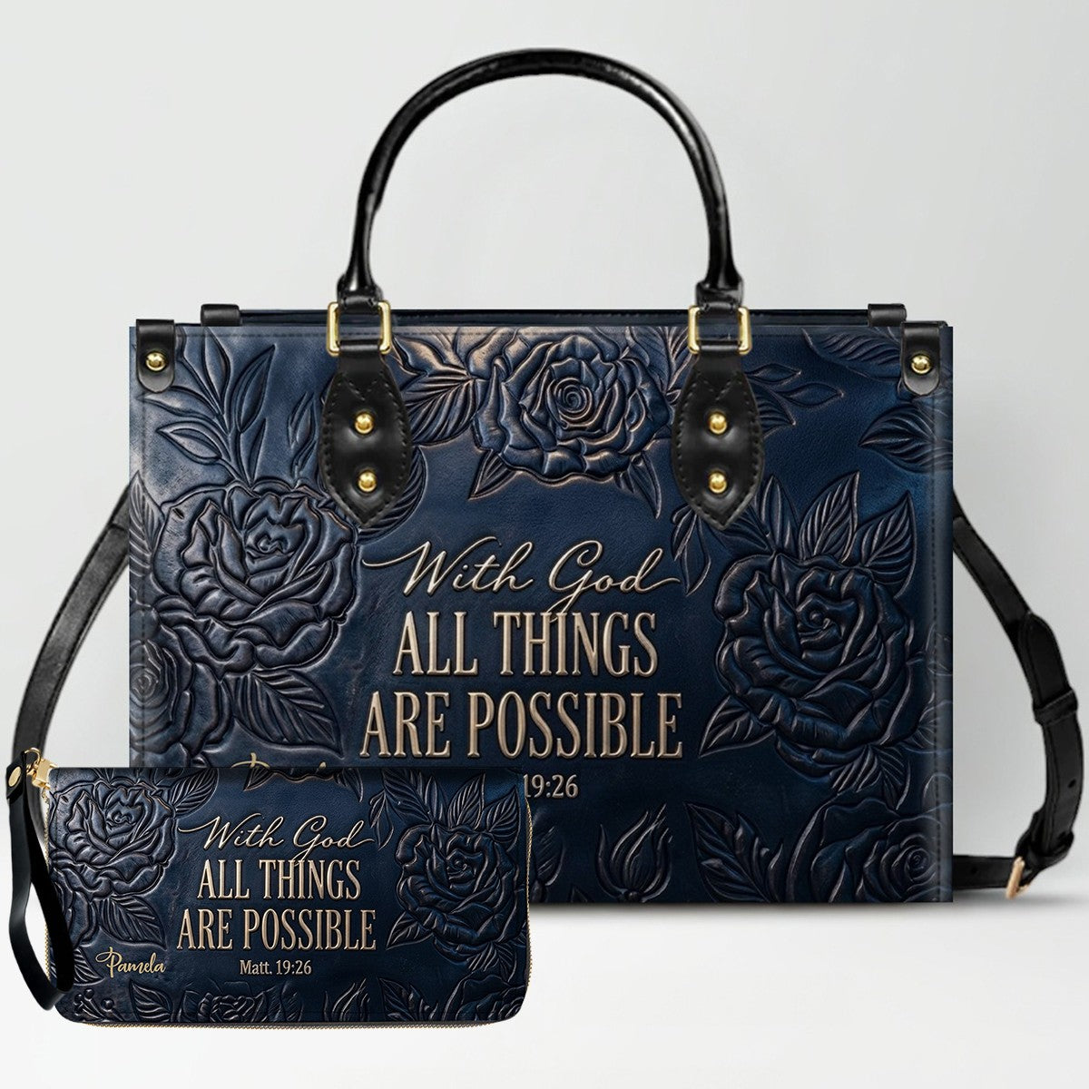Personalized Leather Handbag with Bible Verse "With God All Things Are Possible" | CHRISTIANARTBAG 01073026