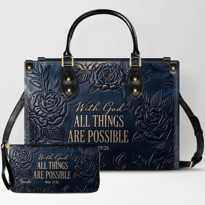 Personalized Leather Handbag with Bible Verse "With God All Things Are Possible" | CHRISTIANARTBAG 01073026